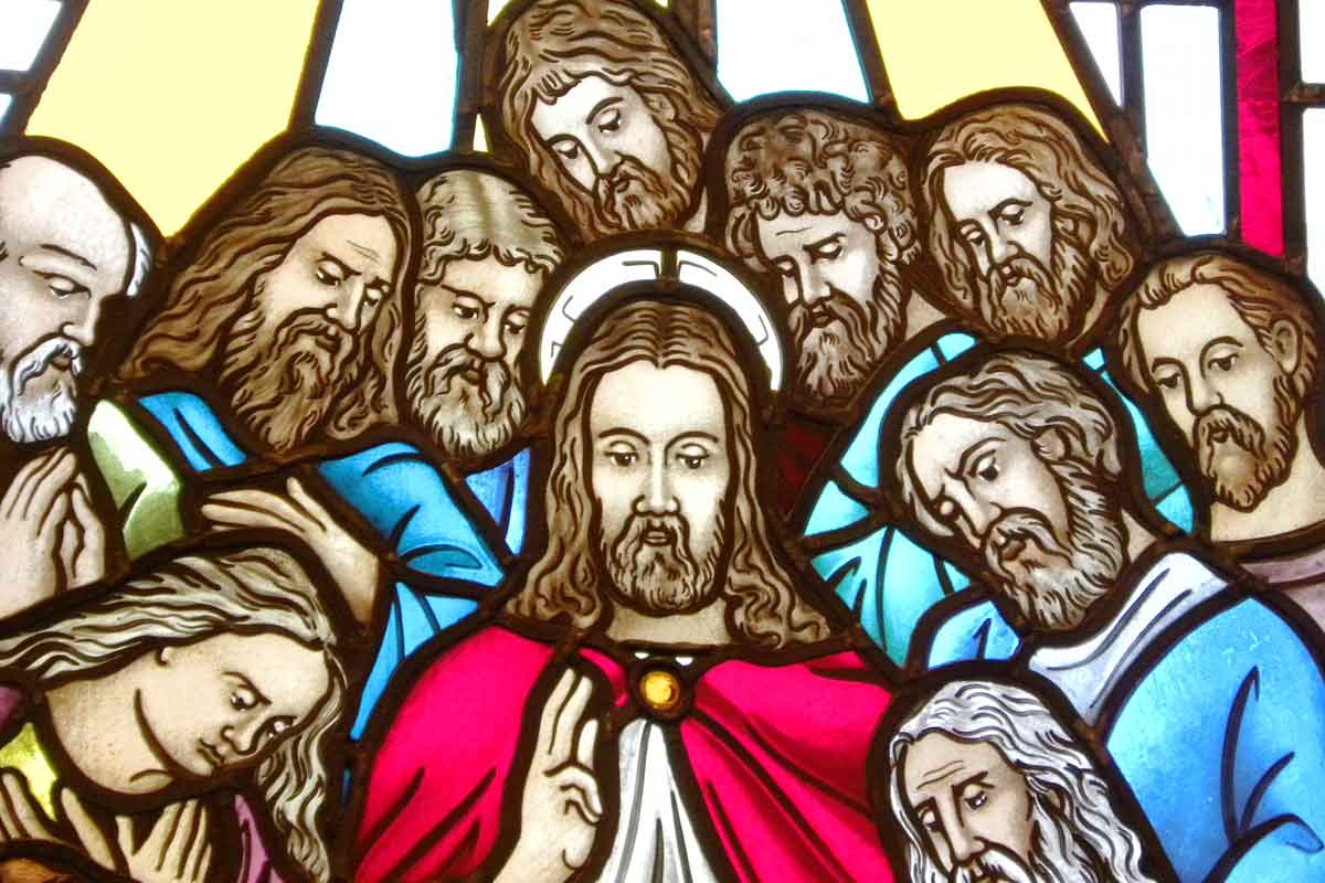 Stained glass window of Christ and his disciples at Christus Victor Lutheran Church Naples & Bonita Springs